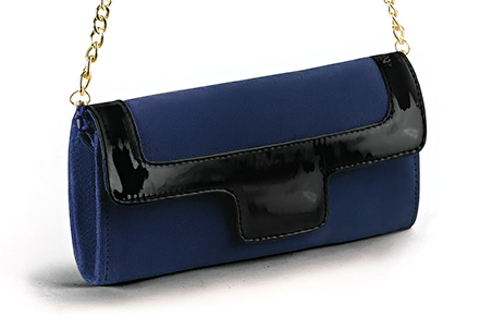 Navy blue and gloss black women's dress clutch, for weddings, ceremonies, cocktails and parties. Front view - Florence KOOIJMAN